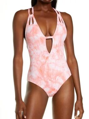 BECCA BY REBECCA VIRTUE Crystal Plunge Neck One-Piece Swimsuit